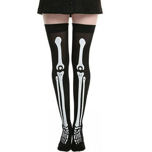 Halloween Stockings Skeleton Head Thigh High Stockings over Knee Socks ...