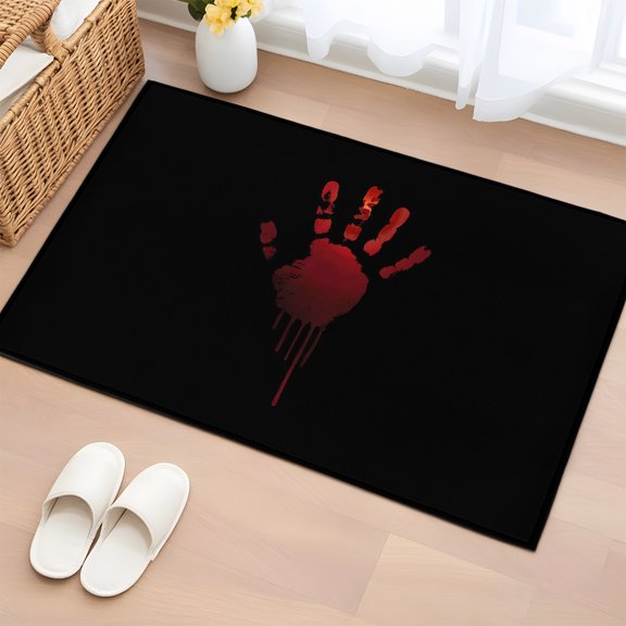 Area Rug 2x3ft Halloween Horror Pattern Area Rugs Washable Low Pile Floor Carpet for Bedroom, Red Hand on Black Background Non Slip Soft Rugs for Living Room Entryway Dining Room