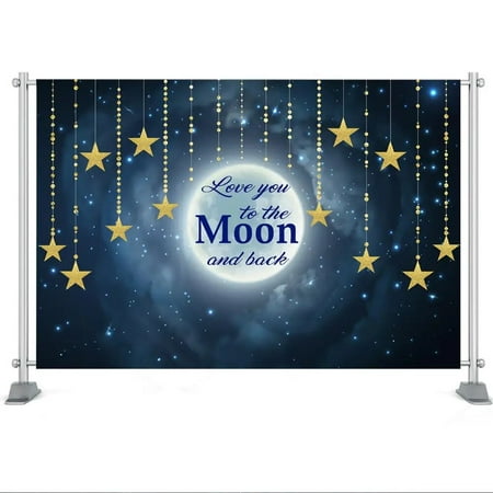 Image of Twinkle Star Baby Shower Backdrop Love You Moon Back Baby Shower Background Boys Space Astronaut Birthday Paty Decor