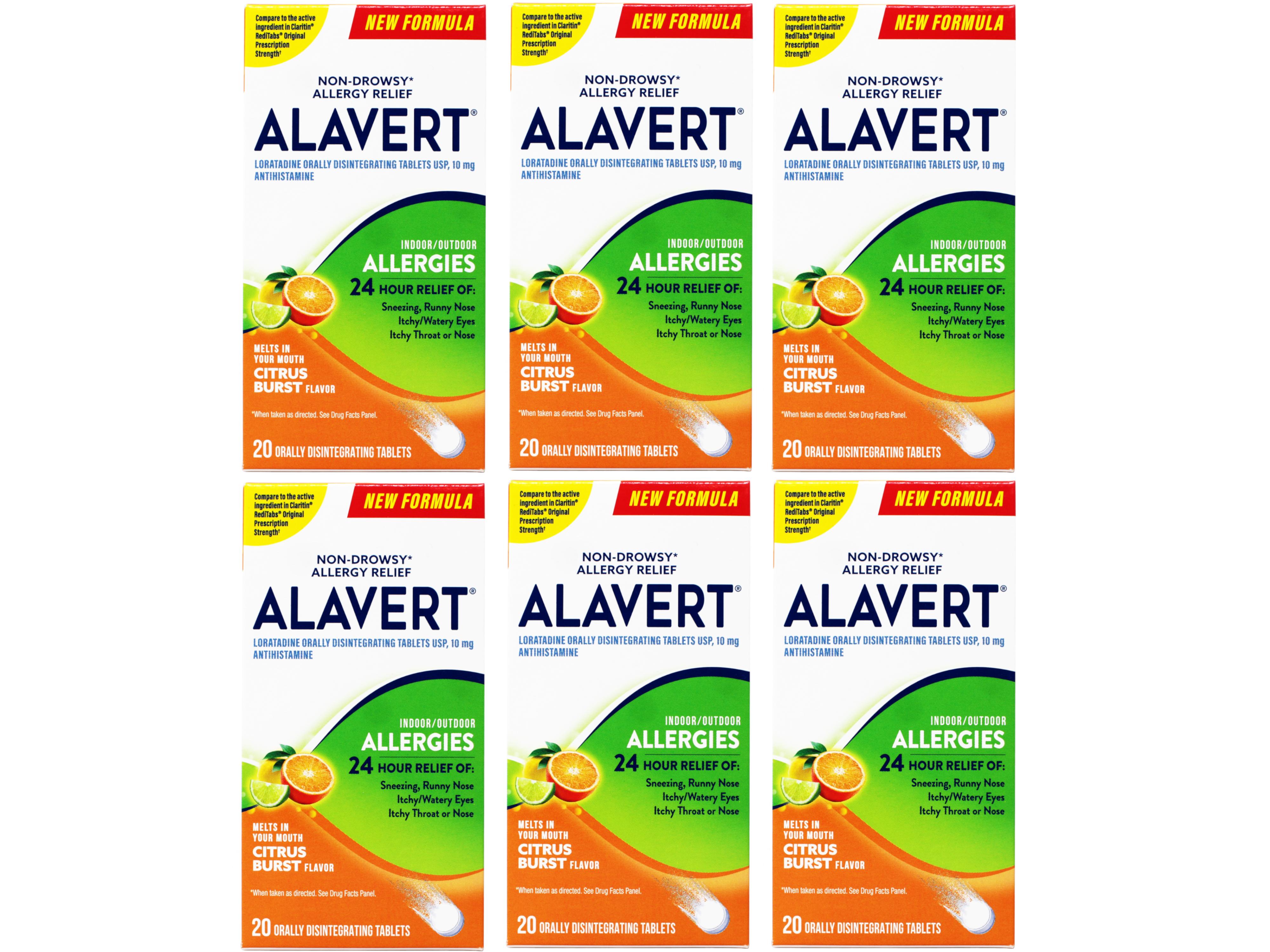 Alavert Quick Dissolving Non-Drowsy Allergy Relief Tabs Citrus Burst 20 Count Pack of 6