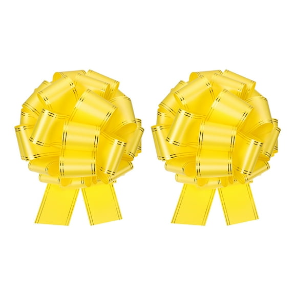 2pcs 12 Inch Giant Large Pull Bow Big Metallic Car Bows Ribbon with Gold Edge for Gift Christmas, Yellow