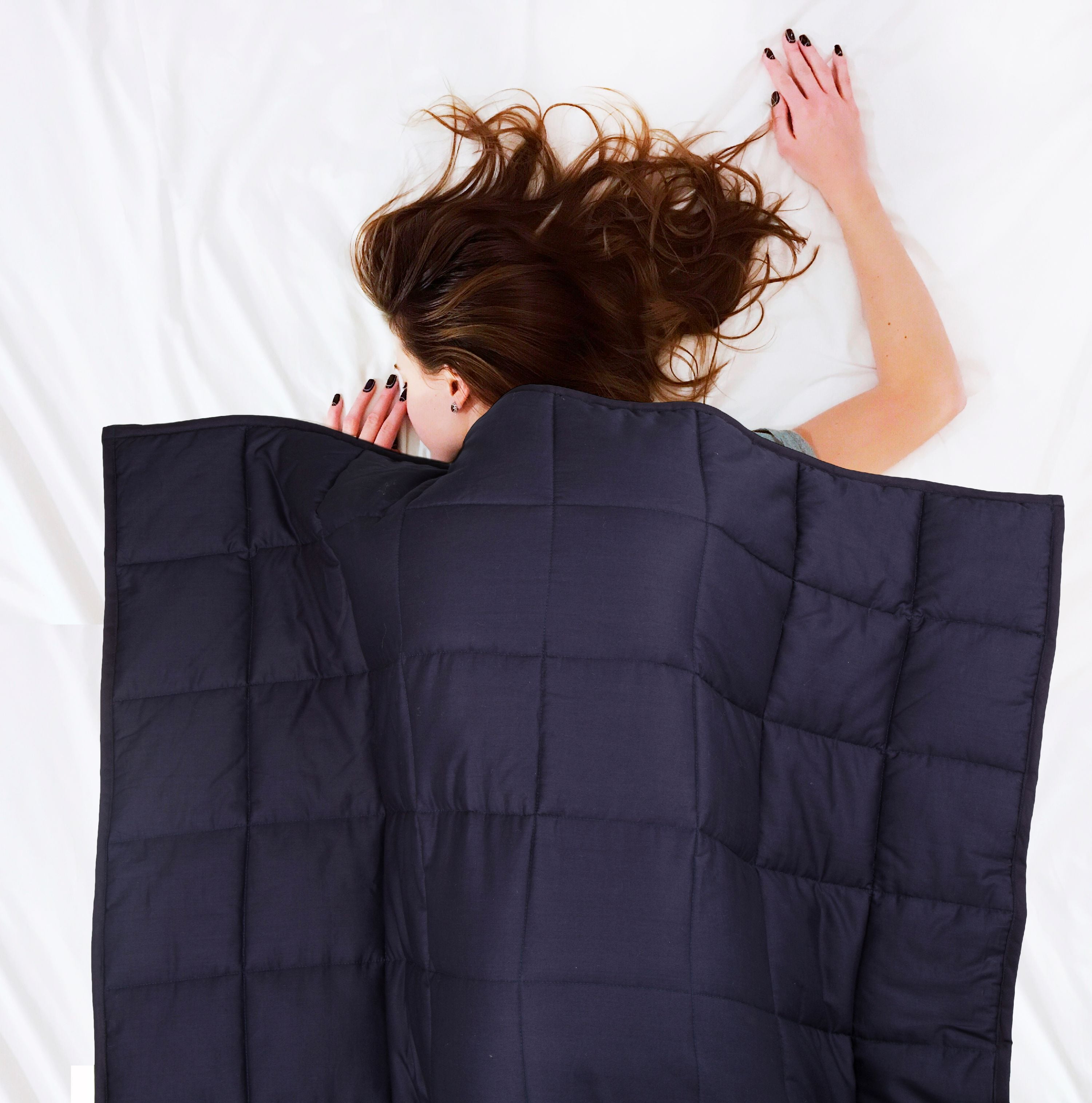Glitzhome 72" Cotton Shell Quilted Weighted Blanket,Navy Blue
