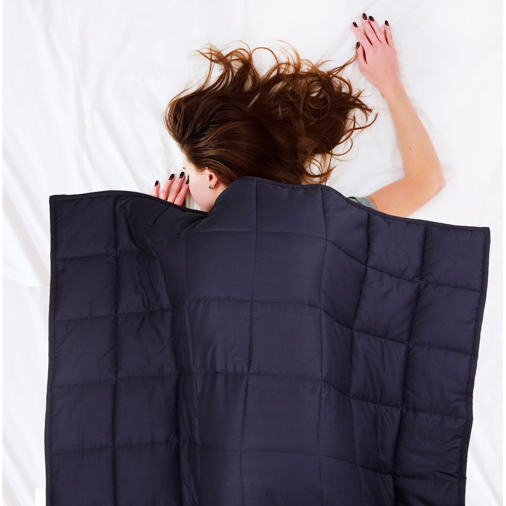 Glitzhome 72" Cotton Shell Quilted Weighted Blanket,Navy Blue Walmart