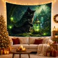 thumbnail image 3 of Black Cat Holding Lantern in Forest, Mystical Fantasy Style for Cat Lovers, Woodland Animal Wall Art, Halloween Gift, Tapestry Wall Hanging for Bedroom and Dorm, 3 of 7