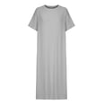 thumbnail image 4 of Ovzne Robes pour Femmes Robe d'Été Dames Femmes Décontractée Col Rond Longue Robe Manches Courtes Fente Latérale Robe de Plage Texturée Robe de Printemps Manches Courtes Longues Robes Liquidation, 4 of 6