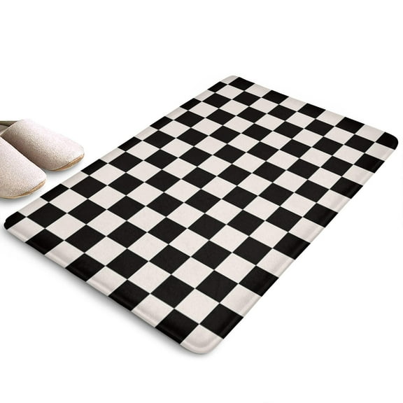 Black and White Checkered Flannel Non Slip Door Rugs,Washable Door Mats Indoor,Decorative Door Mats,Dirt-Resistant and Absorbent Doormat for Entrance,Bedroom,Kitchen,Bathroom,23.5"x16"