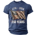 thumbnail image 4 of USA 250th Anniversary T-Shirt for Men 1776-2026 Patriotic Graphic Tee Vintage Waving Flag Crew Neck Short Sleeve Casual Cotton Blend Top Navy M, 4 of 4