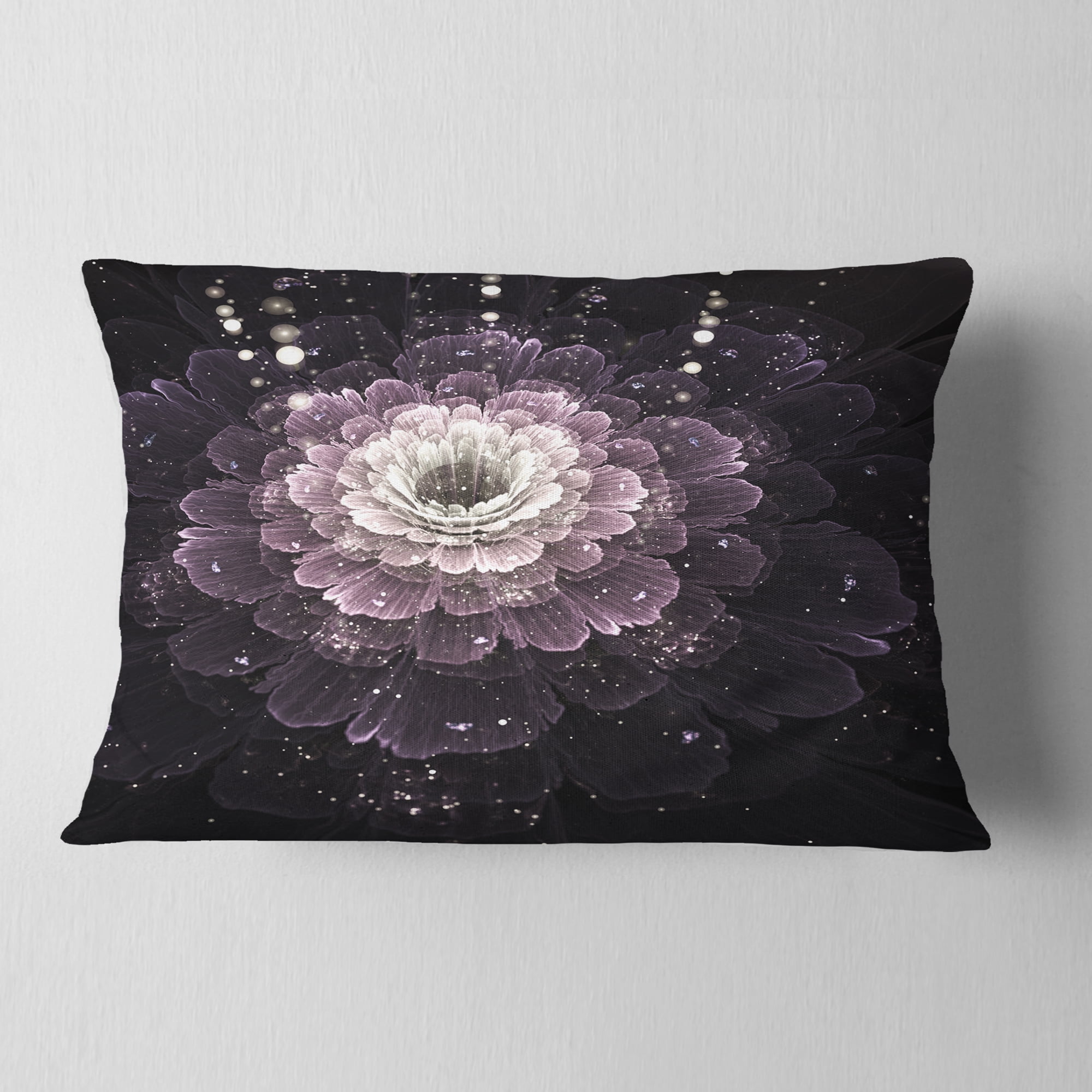 Designart Black Flower with Silver Details - Floral Throw Pillow - 12x20