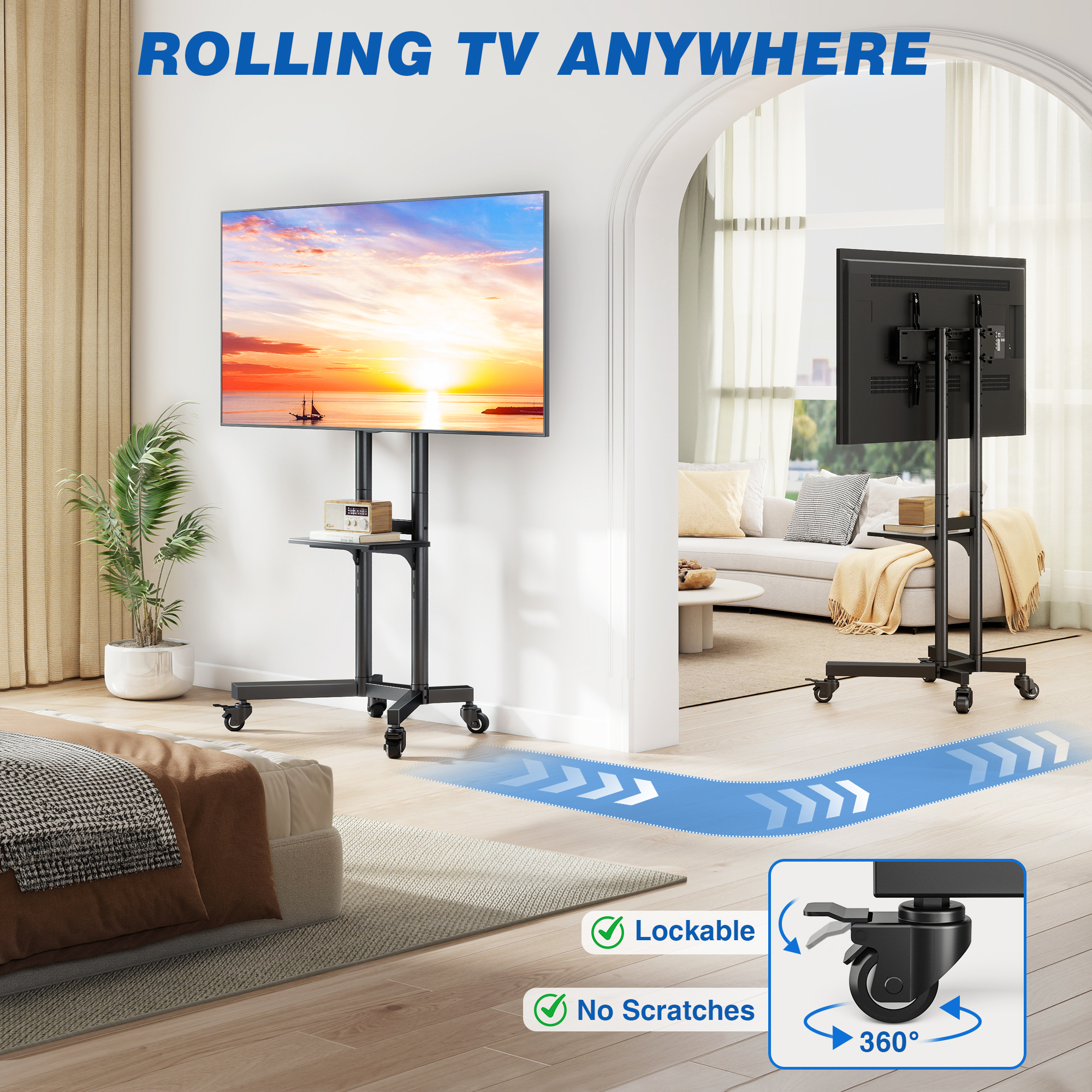 RTVR Modern Rolling TV Cart Stand for TVs 32-85" photo 7