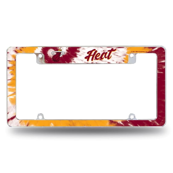 Miami Basketball Heat Chrome Metal License Plate Frame with Tie Dye Design