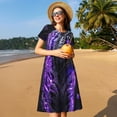 thumbnail image 4 of Lsque Purple Plant White Tiger Print Women's Casual Dress T-Shirt Summer Short Sleeve Scoop Neck Swing Dresses, 4 of 6