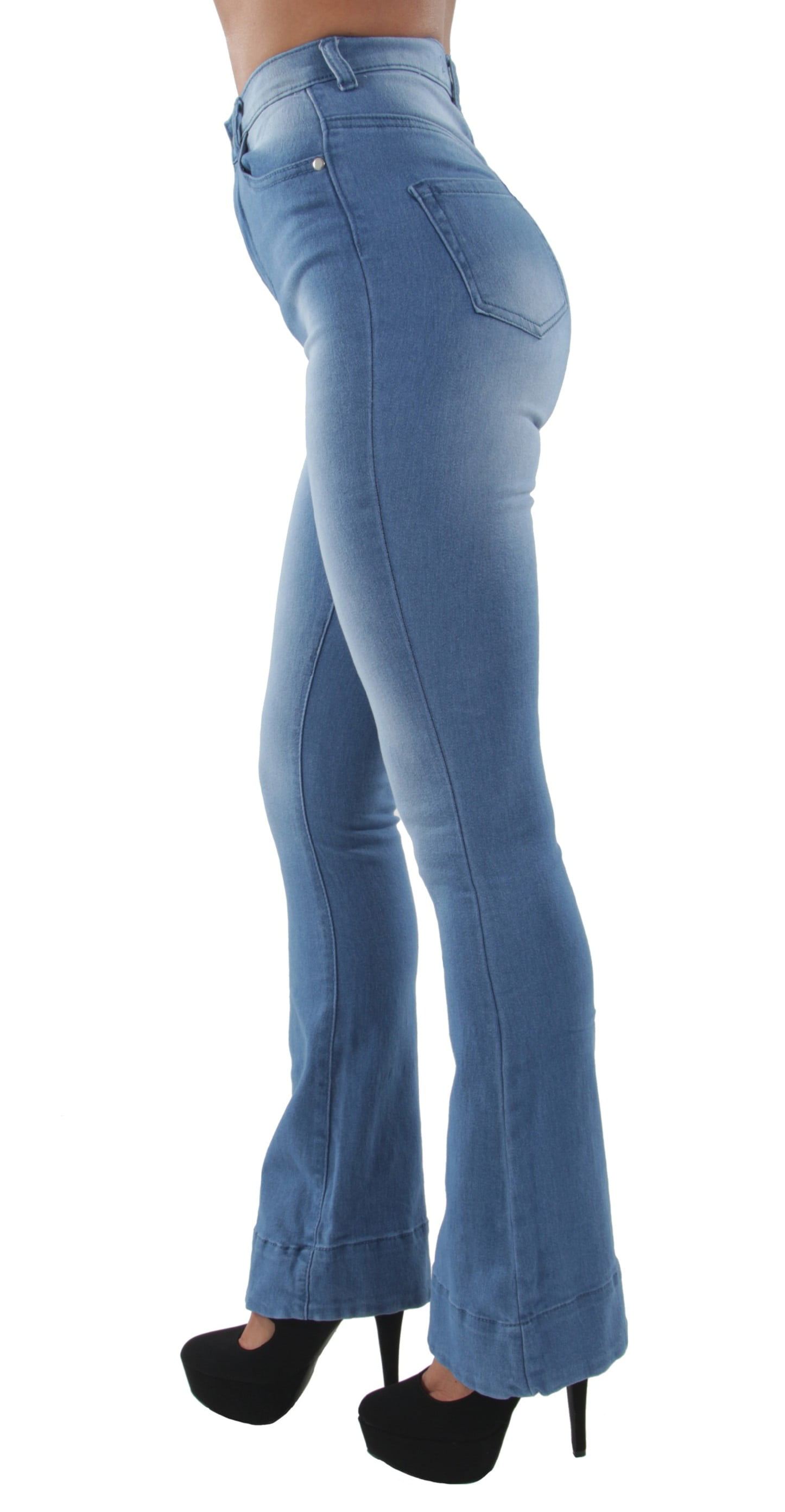 WUAI-Women Bell Bottoms Jeans Classic High Waist Bootcut Flared Denim Pants Plus Size