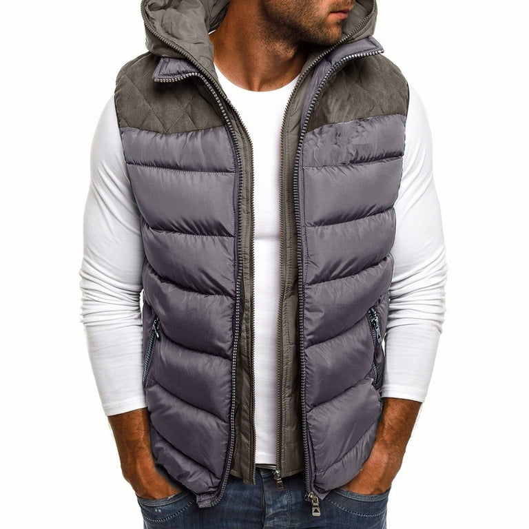 Men's Hooded Vest Winter Warm Outdoor Padded Cotton Puffer Vest Coat Thick  Fleece Lined Sleeveless Jacket