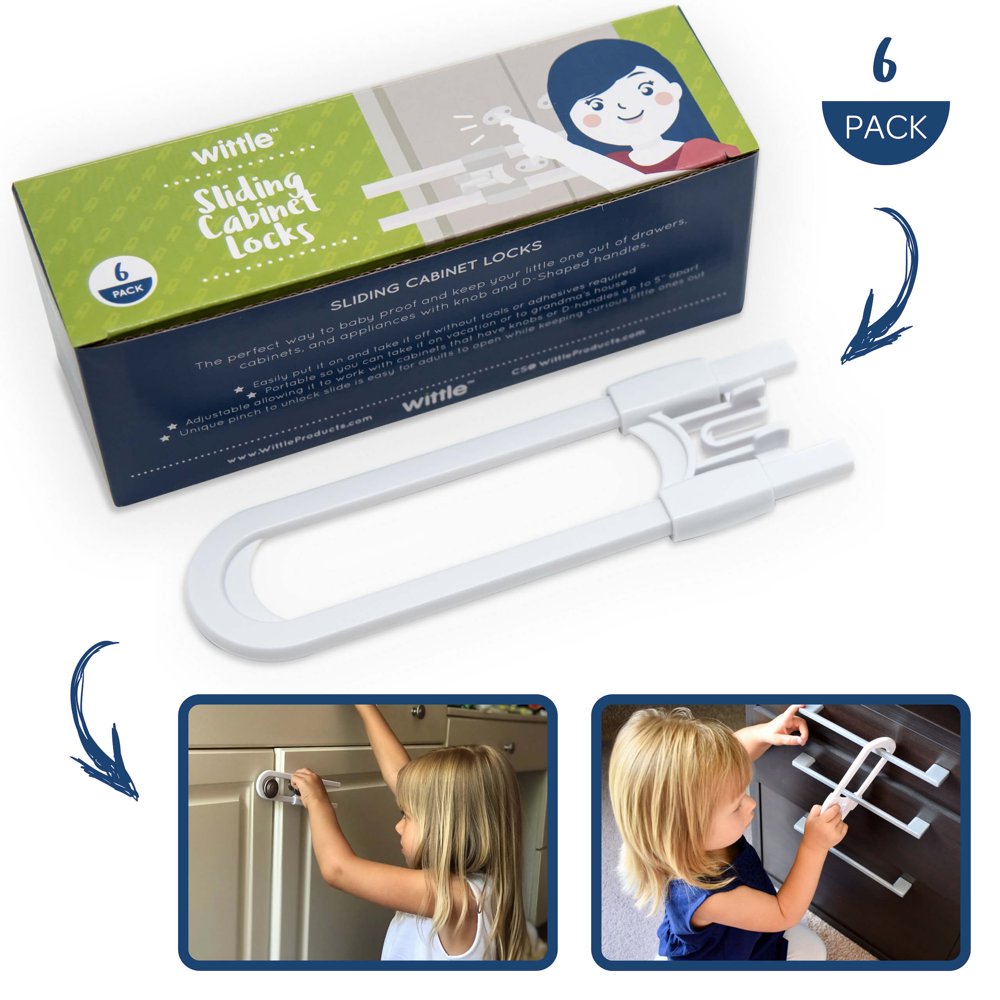 Wittle Child Safety Sliding Lock (6 pk) Baby Proof Cupboard