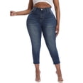 thumbnail image 4 of Gocolloa Womens Plus Size Capri Jeans Stretchy High Waisted Skinny Denim Capris Pants Royal Blue 22W, 4 of 6