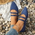 thumbnail image 4 of Mary Jane Shoes Women Adjustable Double Strap Pointed Toe Suede Dressy Slip on Ballet Flat Shoes Loafers Blue Size 8, 4 of 6