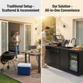 thumbnail image 6 of 84-Inch Barbecue Island Grill, 5-Burner 75300 BTU Deluxe Stainless Gas Outdoor Kitchen Island,Steel BBQ with Side Burner + Refrigerator,Cooler and Sink + Rotisserie kit + Granite Countertops,Black, 6 of 9