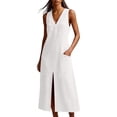 thumbnail image 4 of Gamivast Linen Midi Dresses for Women Casual V Neck Sleeveless Shift Dress with Pockets Button Up Front Slit Summer Dress Solid Everyday Lounge Vacation Dress, 4 of 8
