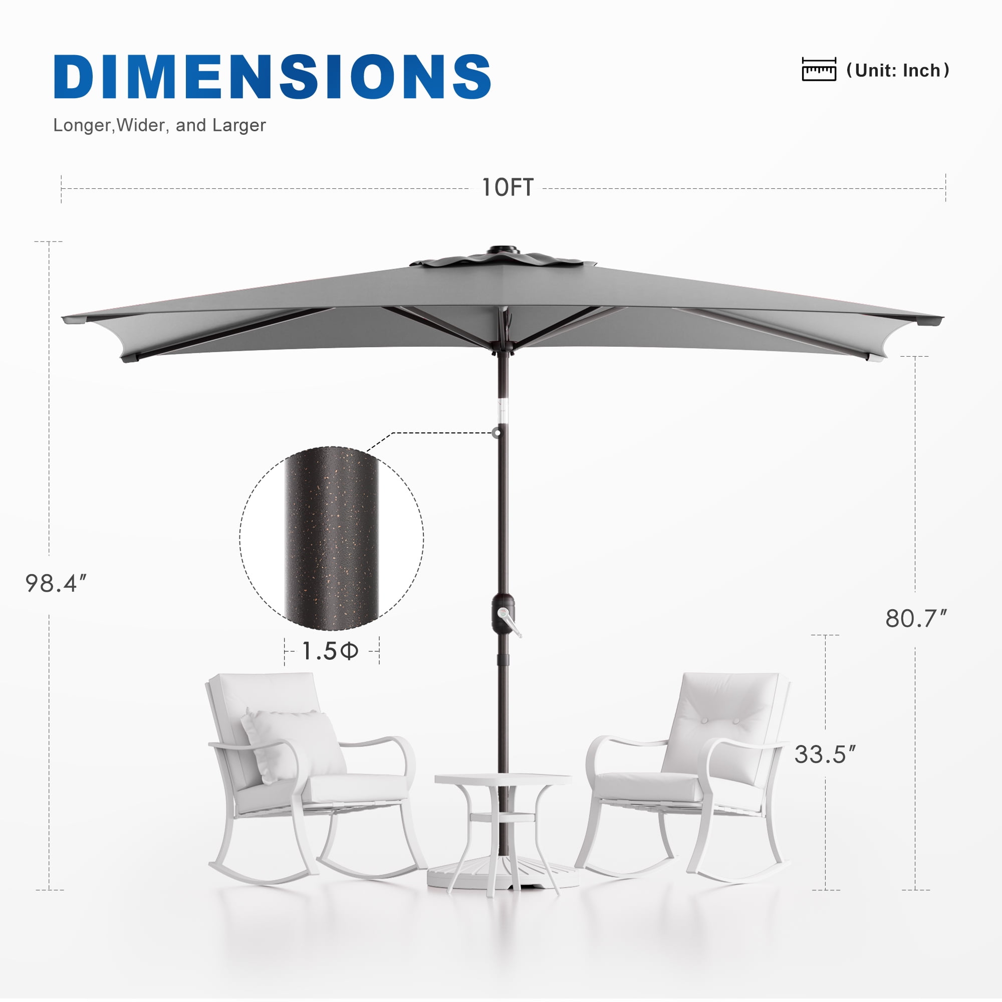 CHYVARY 10 x 6.5ft Patio Umbrella Round Market Outside Table Umbrella for Deck, Poolside and Patio, Grey