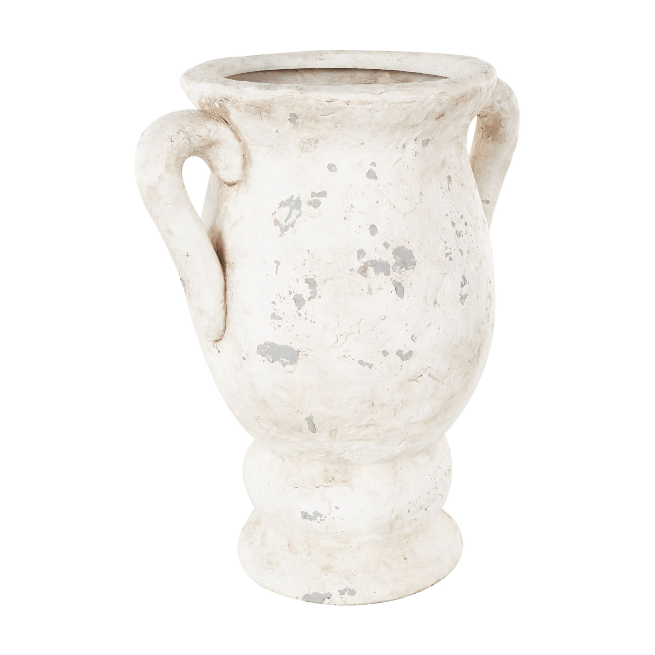 DecMode 18" Antique Style Distressed Cream Ceramic Vase with Handles