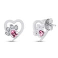 thumbnail image 3 of AFFY Heart Shape Simulated Tourmaline & Round Cut White Cubic Zirconia Cat Puppy Paw Print Pet Animal Heart Small Stud Earrings Jewelry Gift for Women in 14k White Gold Plated 925 Sterling Silver, 3 of 4