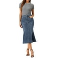 thumbnail image 2 of INSPIRE CHIC Fishtail Denim Skirt for Women's Washed Midi Jean Bodycon Skirt M Grey Blue, 2 of 6