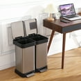 thumbnail image 2 of Cubo de basura doble para cocina u oficina – Acero inoxidable antihuellas – 2 compartimentos de 20L – Tapa suave y pedal – Ideal para reciclaje y residuos – Sin cubeta interior, 2 of 8