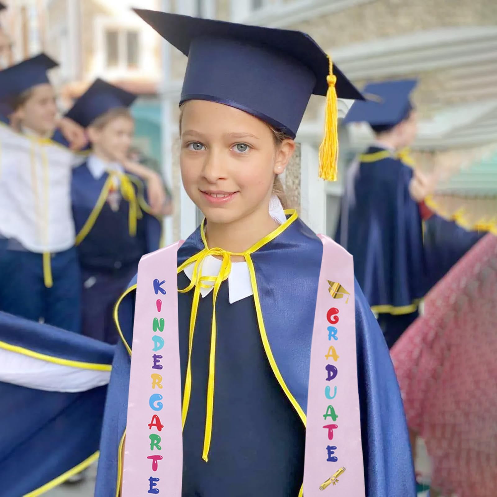 Kids Graduation Stole Sash Preschool Kindergarten Printed 40'' Long for Boys and Girls, Pink