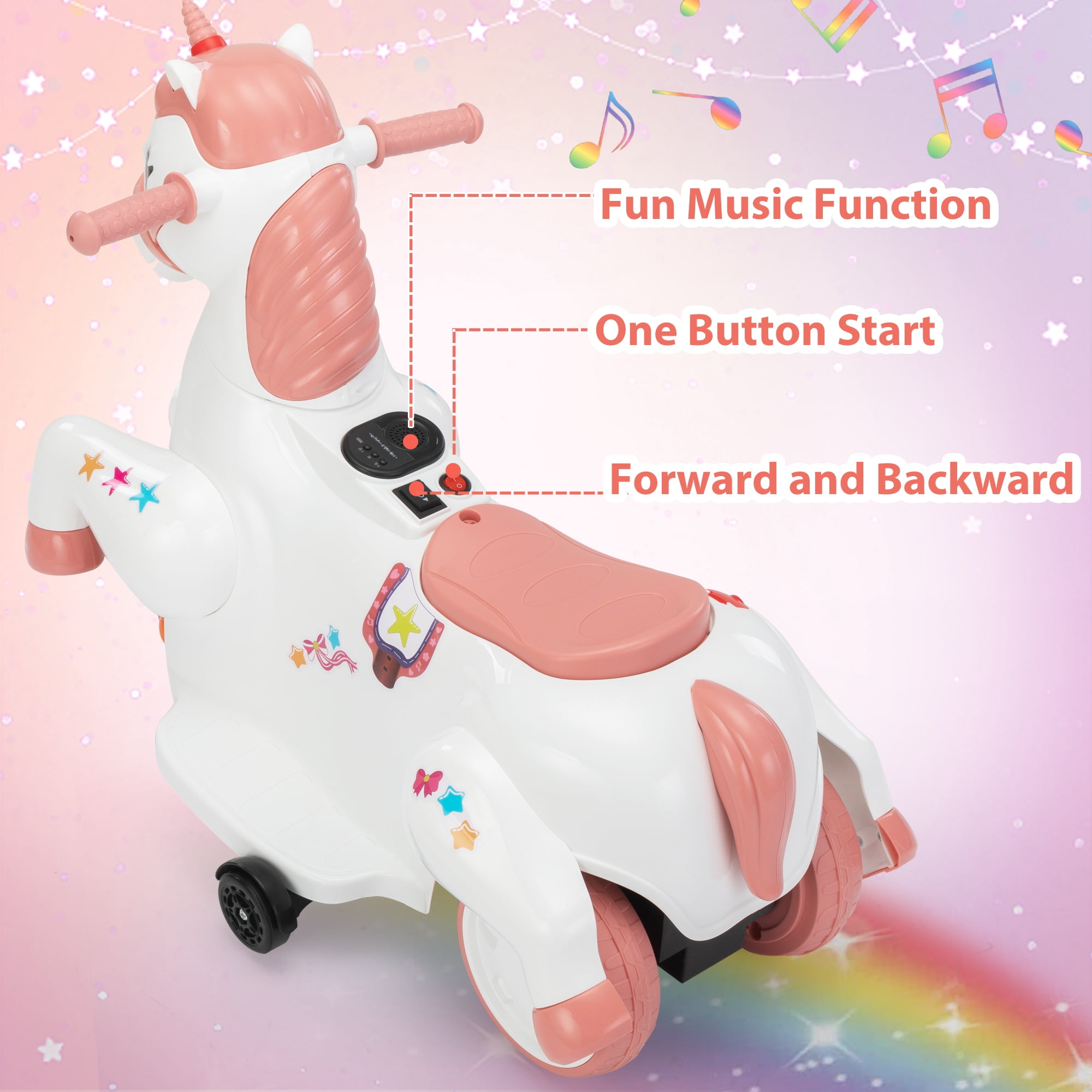 Jaxpety Ride on Unicorn,6V Electric Rocking Horse with Music,Charging Battery,Great Gift for Kids 3-6 Years Old,Pink