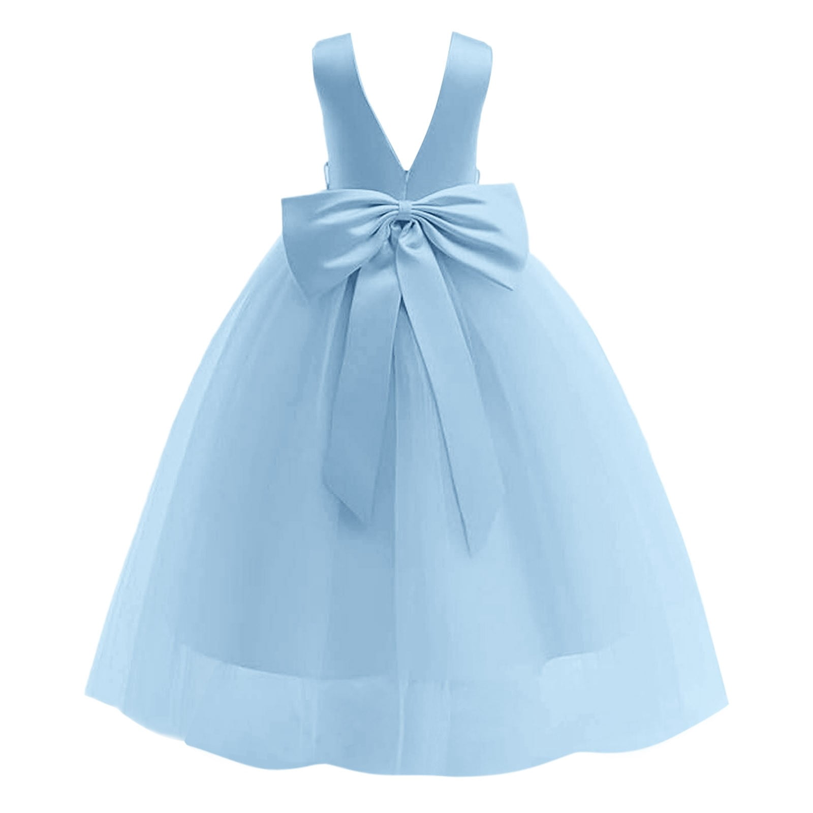 Wdgfv Flower Girls Satin Pageant Dress Wedding Kids Pearls Prom Gowns Elegant Bow Knot Formal Occasion Outfit BU1 6-7 year