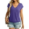 thumbnail image 3 of Olyvenn Womens V Neck Cap Sleeve T Shirts Banded Bottom Top Loose Fit Short Sleeves Tee Casual Summer Basic Tops 2025 Purple L, 3 of 8
