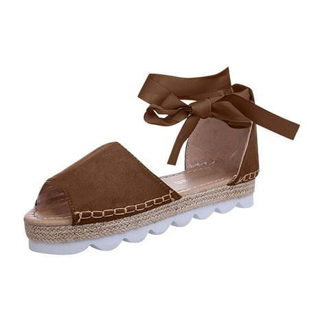 

VerPetridure Wedge Sandals for Women Women s Solid Bandage Casual Vacation Open Toe Beach Sandals