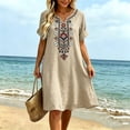 thumbnail image 5 of Bxsruta Women's Embroidered Cotton Casual Bohemian Smock Dress V Neck Short Sleeve Loose Flowy Midi Length with Pockets Pull on Lightweight Breathable Summer for Women, 5 of 7