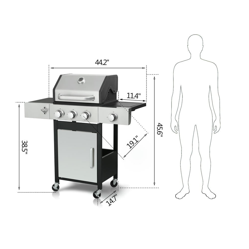 Barara King BBQ Grill, Outdoor Camping Grill,3-Burner Propane Gas BBQ Grill with Side Burner, 37230BTU Output With Enameled Cast Iron Cooking Grids