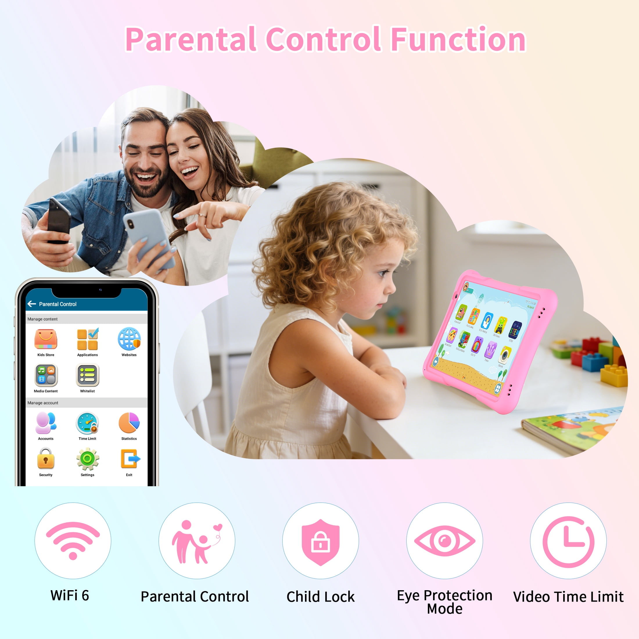 QunyiCo Kids Tablet 10 inch,Android Tablet for Kid,4GB RAM 32GB ROM,Quad Core Processor,Parental Control,1280 * 800 Resolution,6000mAh Battery,Pink