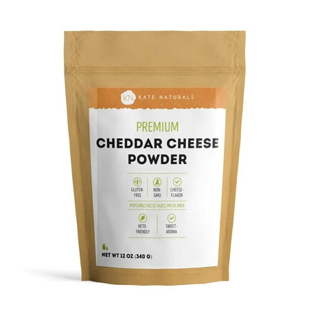 Premium Cheddar Cheese Powder - Kate Naturals. Perfect for Cheese Sauce, Popcorn, Pasta, and Milk. Delicious Cheese Flavor. Gluten-Free & Non-GMO. Large Resealable Bag. 1-Year Guarantee
