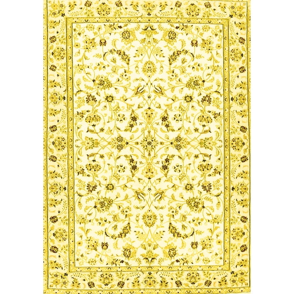 Ahgly Company Machine Washable Indoor Rectangle Persian Yellow Traditional Area Rugs, 5' x 7'