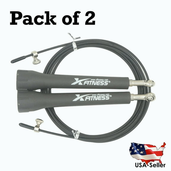 2 Pack Black Speed Wire Jumprope with Ball Bearing 10Ft. Fully Adjustable Thin Wire Jumpe Skipping Rope