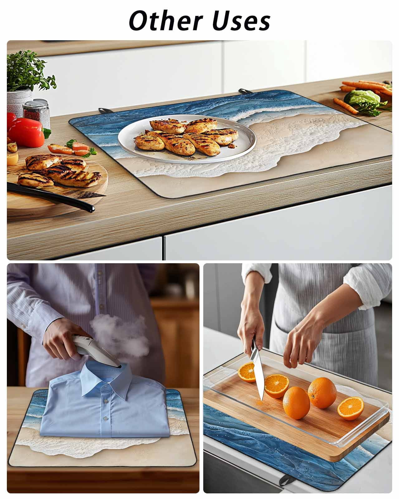 Stove Top Covers for Electric Stove, Blue Beach Coastal Glass Stovetop Cover Protector, Nautical Seaside Ocean Beige Induction Cooktop Protector Oven Mat for Kitchen Countertop 24"x21"