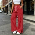 thumbnail image 2 of AherBiu Sweatpants for Women Drawstring Elastic High Waisted Side Snap Straight Leg Casual Loose Streetwear Pants with Pockets(Medium,Red), 2 of 8