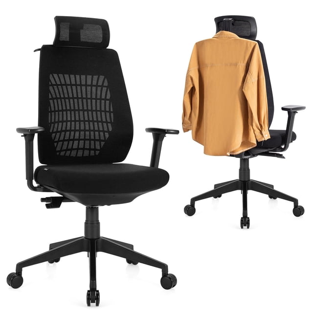 Giantex Chaise de Bureau Ergonomique, Hauteur Réglable, Chaise Pivotante Inclinable à Dossier Haut en Maille avec Accoudoirs Réglables 3D, Appui-Tête, Porte-Vêtements, Bureau d'Ordinateur Pivotant Inclinable pour Bureau à Domicile