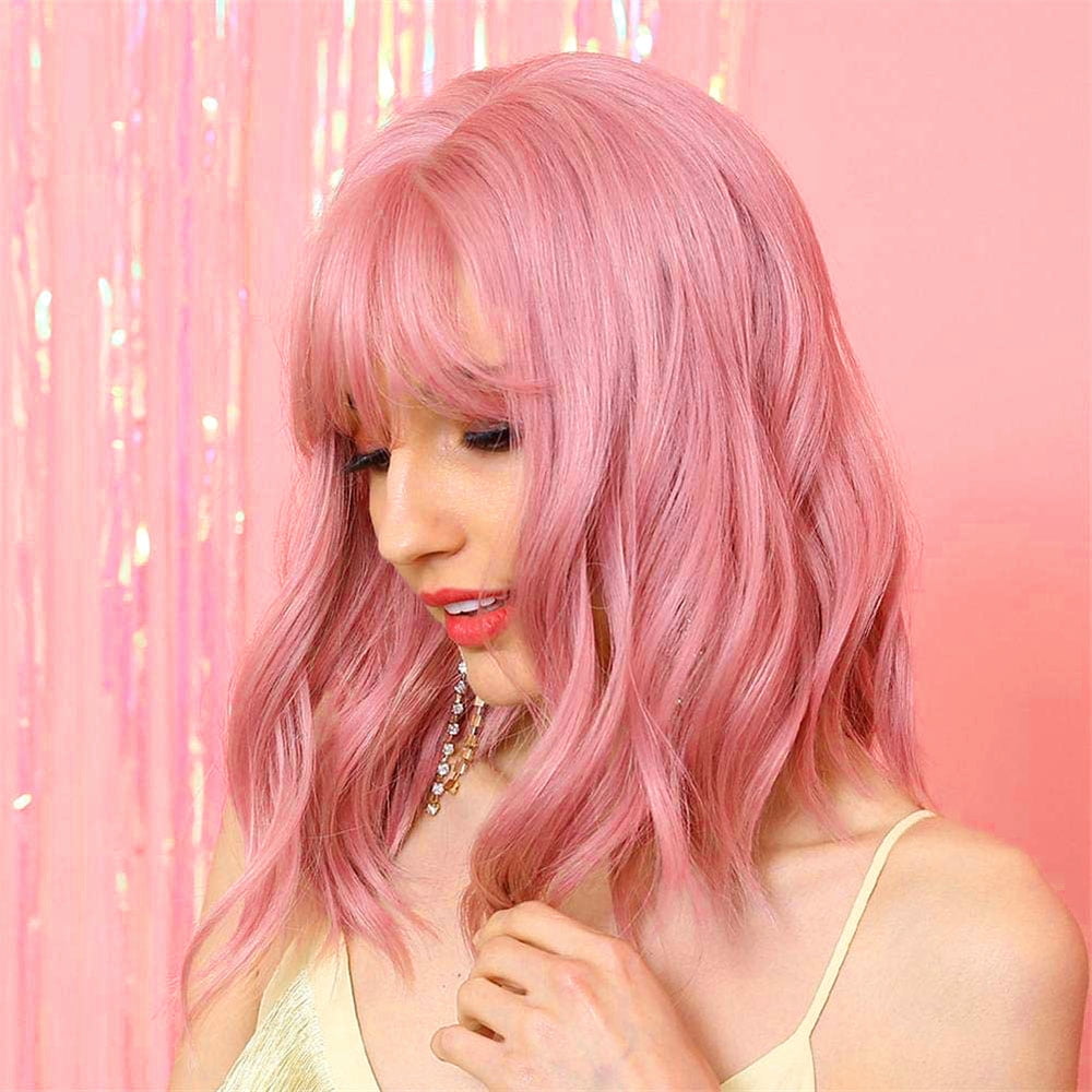 HOTBEST 14 inch Pink Curly Wig for Women with Bangs Burundi Ubuy