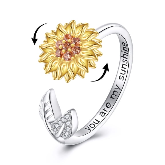 Sunflower Ring 925 Sterling Silver Spinner Ring Sunflower Jewelry Gifts for Women