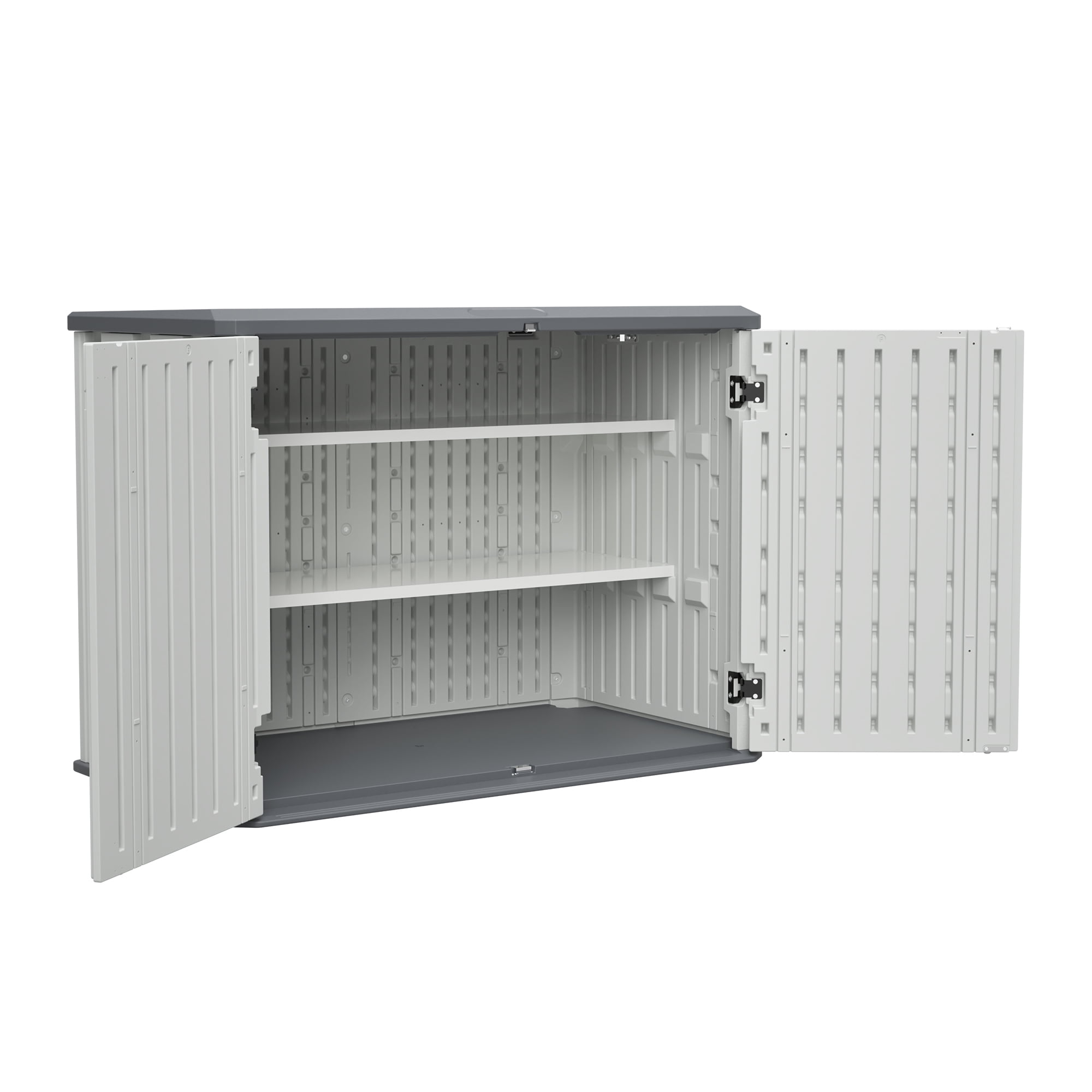 LZBEITEM 25 Cu.ft Upgraded Outdoor Horizontal Storage Shed with 2 Adjustable Shelves, Weather-Resistant Resin Tool Sheds, Multi-Opening Door, Waterproof & Lockable