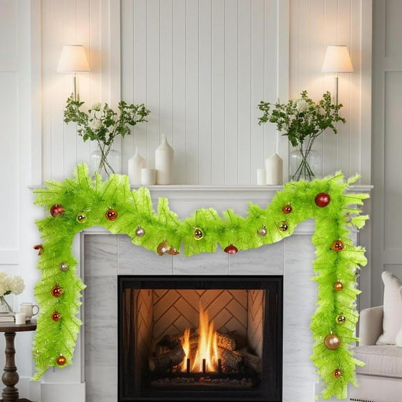 Guvpev 9FT Christmas Garland for Indoor/Outdoor Decorations, Artificial Green Pine Needles Garland for Christmas, Weatherproof Faux Pine Garland for Mantel, Table, Wall, Staircase & Party Decorations