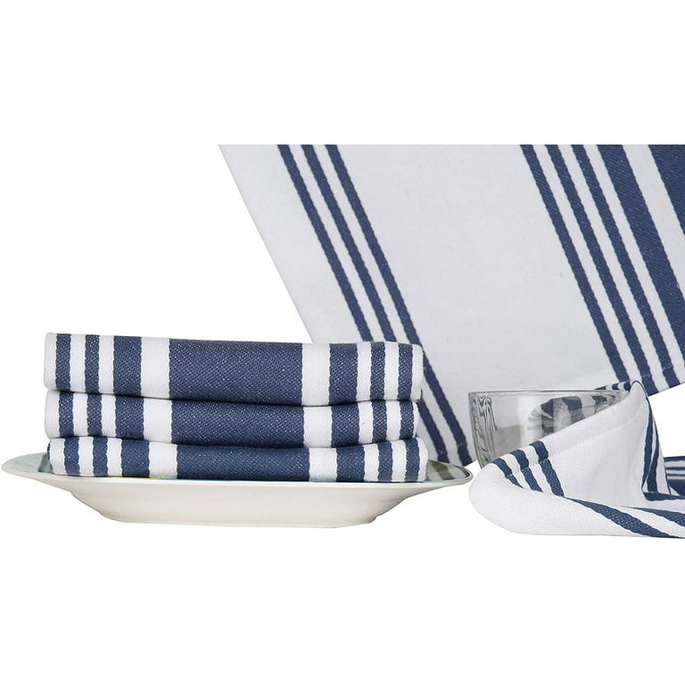 Urban Villa Set of 3 Kitchen Towels Highly Absorbent 100% Cotton Dish Towel  20X30 inch with Mitered Corners Trendy Stripes Indigo Blue/White Bar Towels  & Tea Towels 
