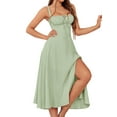 thumbnail image 2 of Midi Corset Dress Flowy Slit Lace Up Dresses for Women Tea Party A Line Casual Sundress Bean Paste Green XL, 2 of 7