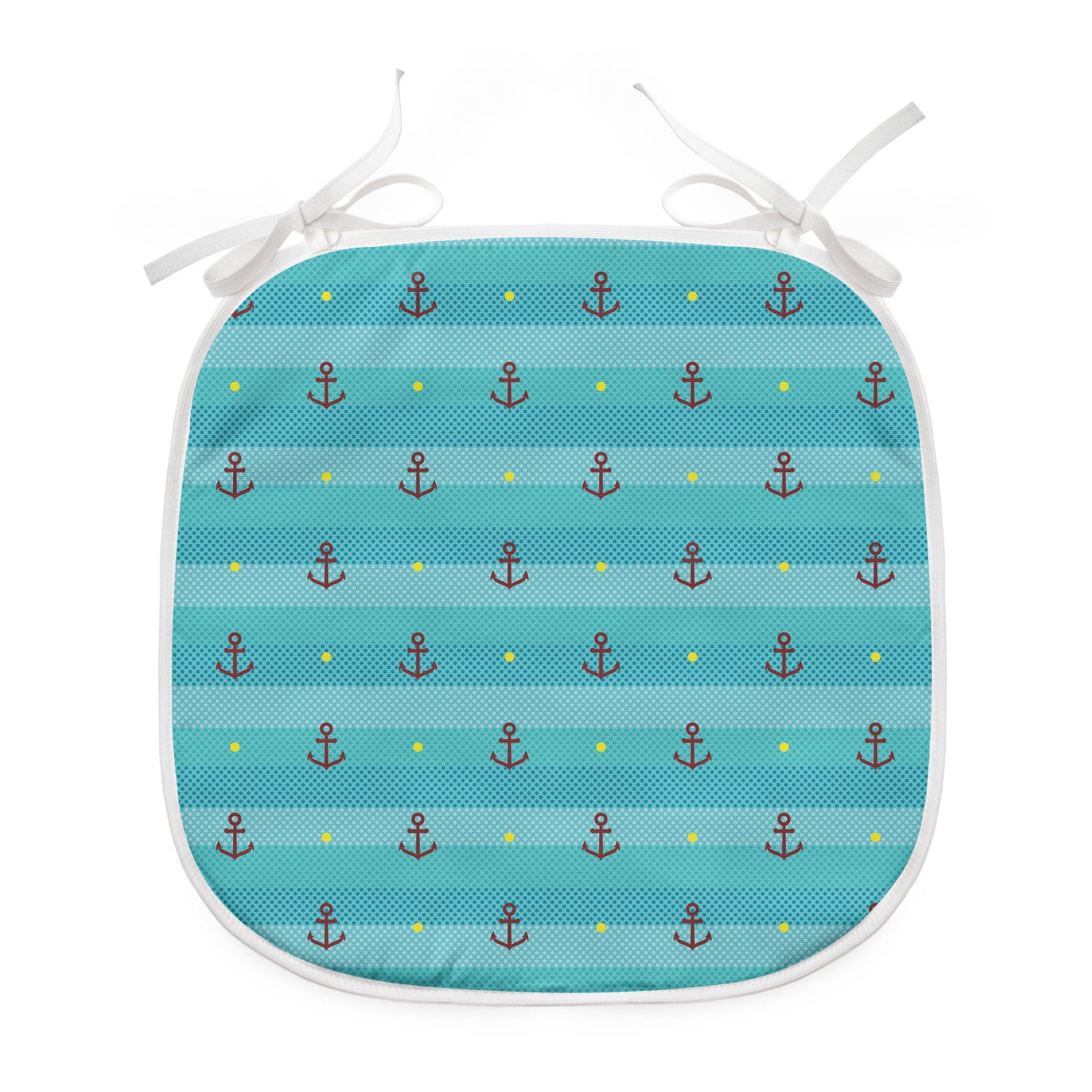 Aqua Dining Chair Pad, Nautical Pattern with Halftone Dotted Sea