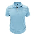 thumbnail image 2 of Blusa y camisa de manga corta con cuello vuelto para hombre, blusa de manga corta de color liso con botones y bolsillo y cuello vuelto, blusa de poliéster para hombre, 2 of 7