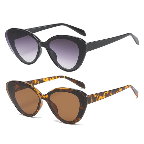 Paquete de 2 gafas de sol Yuyangstore estilo retro pequeño de los años 70 Negro anteojos ojo de gato